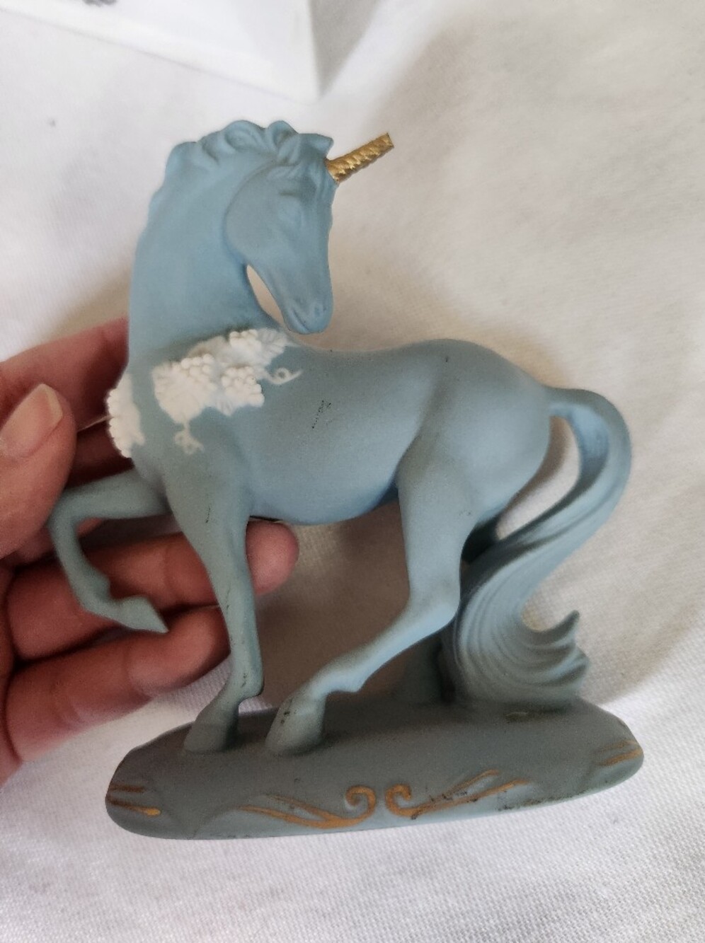Franklin Mint Blue Unicorn Figurine Vintage Porcelain Fantasy Decor